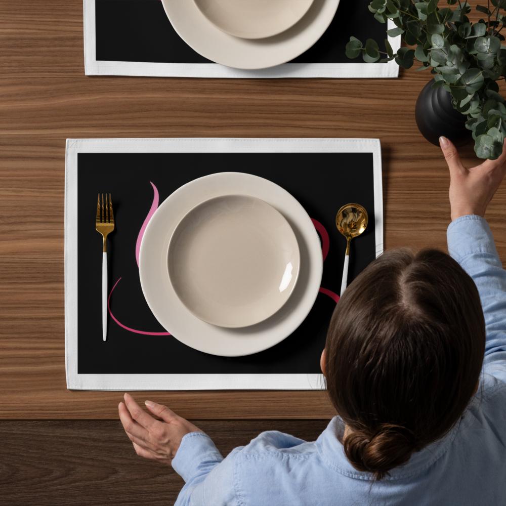Black, White & Pink Placemat Set of 4 – 18x14 Inch Washable Heat-Resistant Dining Table Mats