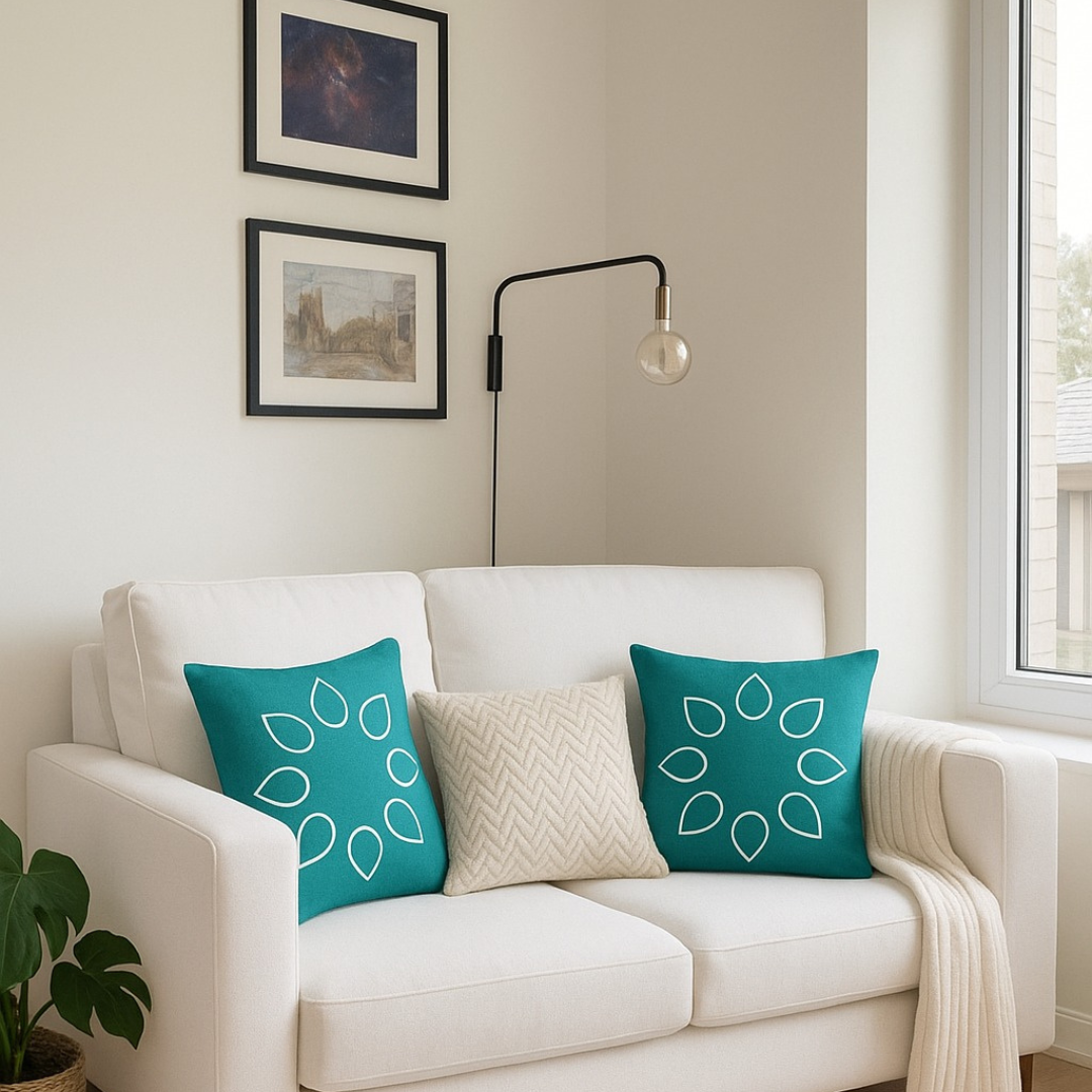 Teal and White Decorative Throw Pillow 22x22” – Modern Accent Cushion for Living Room Sofa, Bedroom, or Office Decor