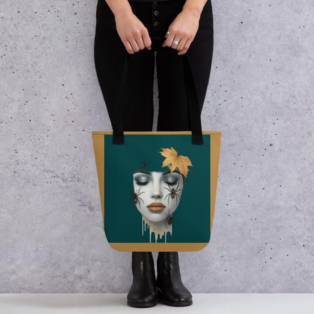 Green & Brown Halloween Tote Bag – 15”x15” Spooky-Chic Fall Fashion Accessory