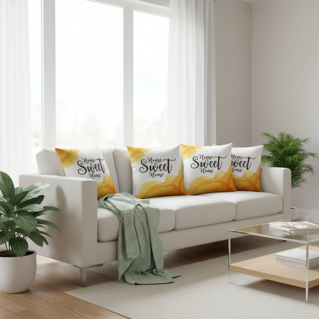 Orange & White Marble Throw Pillow – “Home Sweet Home” Decorative Cushion 22x22”