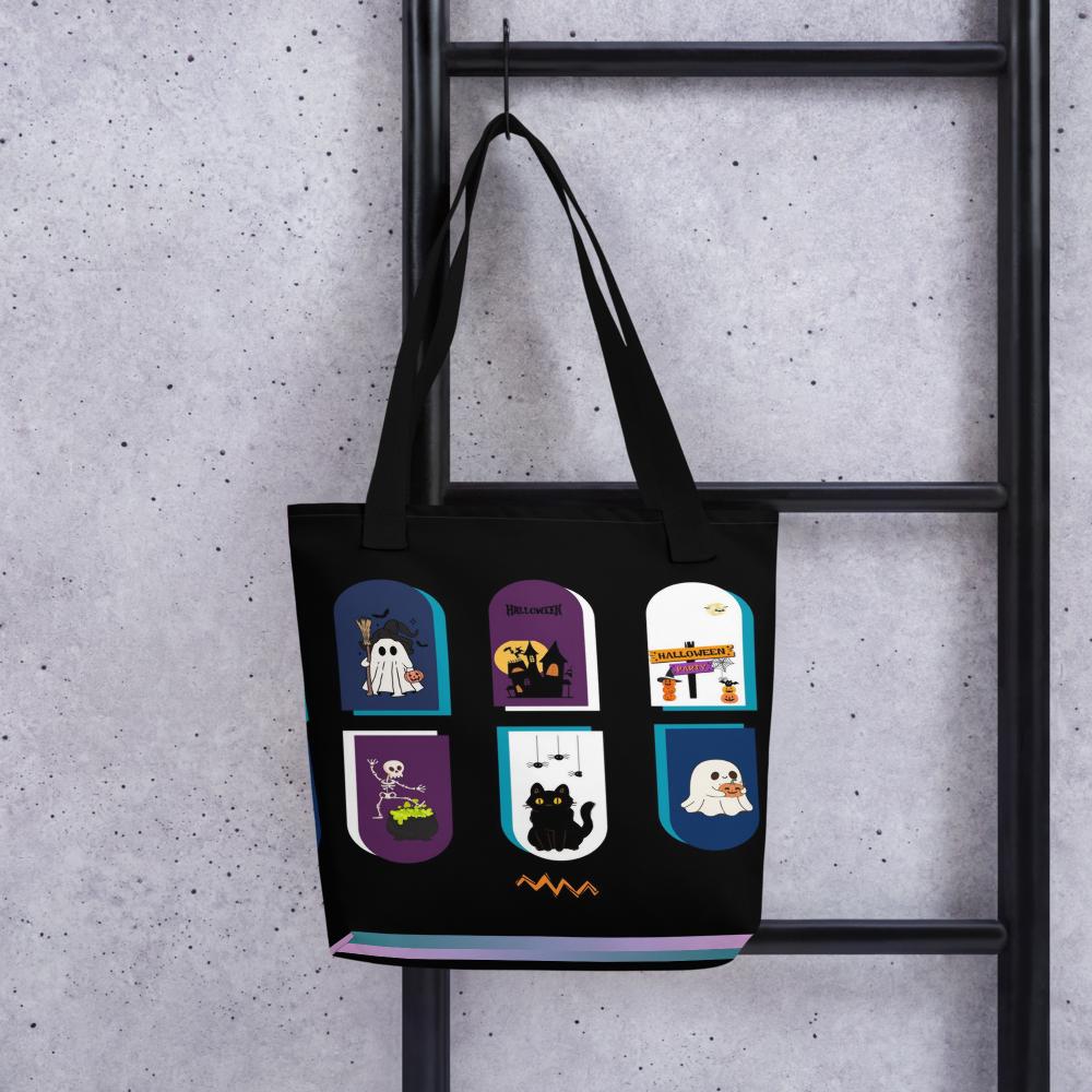 Black Halloween Toothbag – 15”x15” Reusable Tote with Vibrant Spooky Art