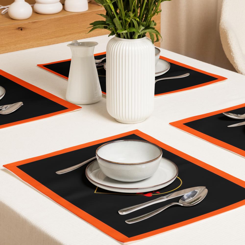 Orange & Black Placemat Set of 4 – 18x14 Inch Washable Heat-Resistant Table Mats for Dining Table Décor