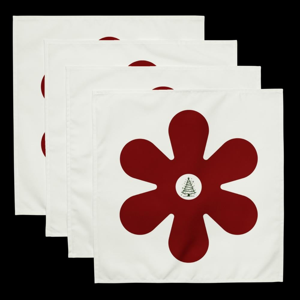 Red & White Christmas Cloth Napkin Set (4) — 20 x 20 in Reusable Polyester Dinner Napkins