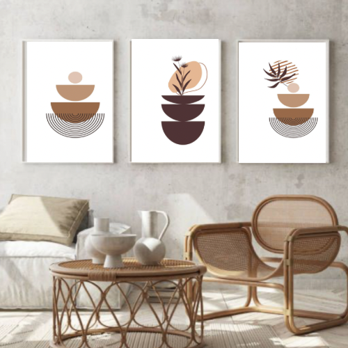 “Boho Abstract Brown Wall Art Set – 3 Minimalist Prints for Modern Home Décor (Digital Download)”