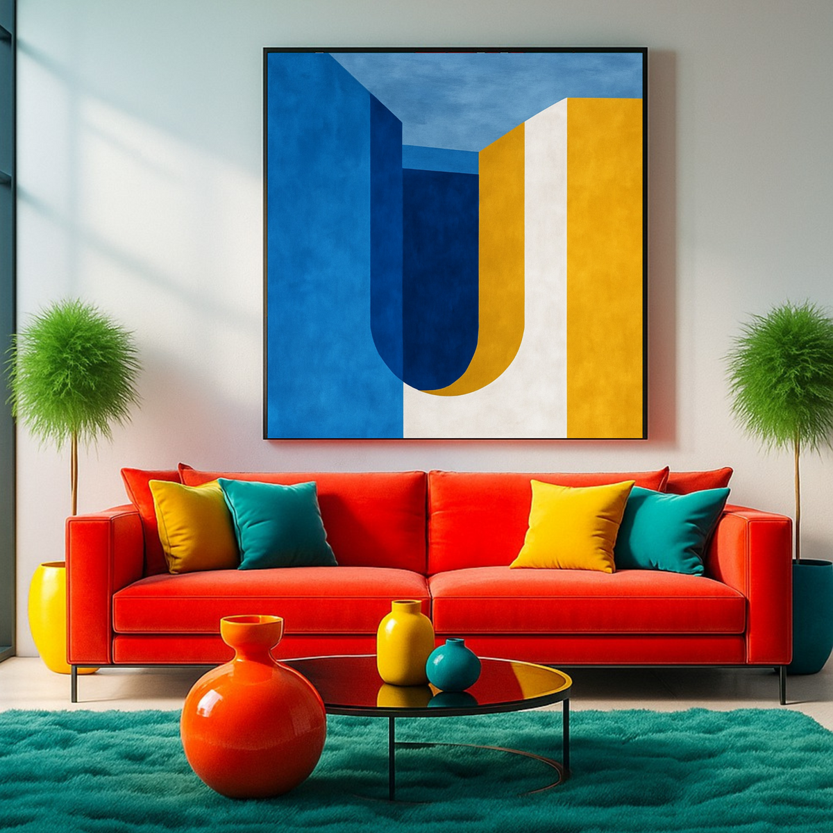 Blue, White & Yellow Abstract Wall Art Set of 2 | Square Digital Download Prints