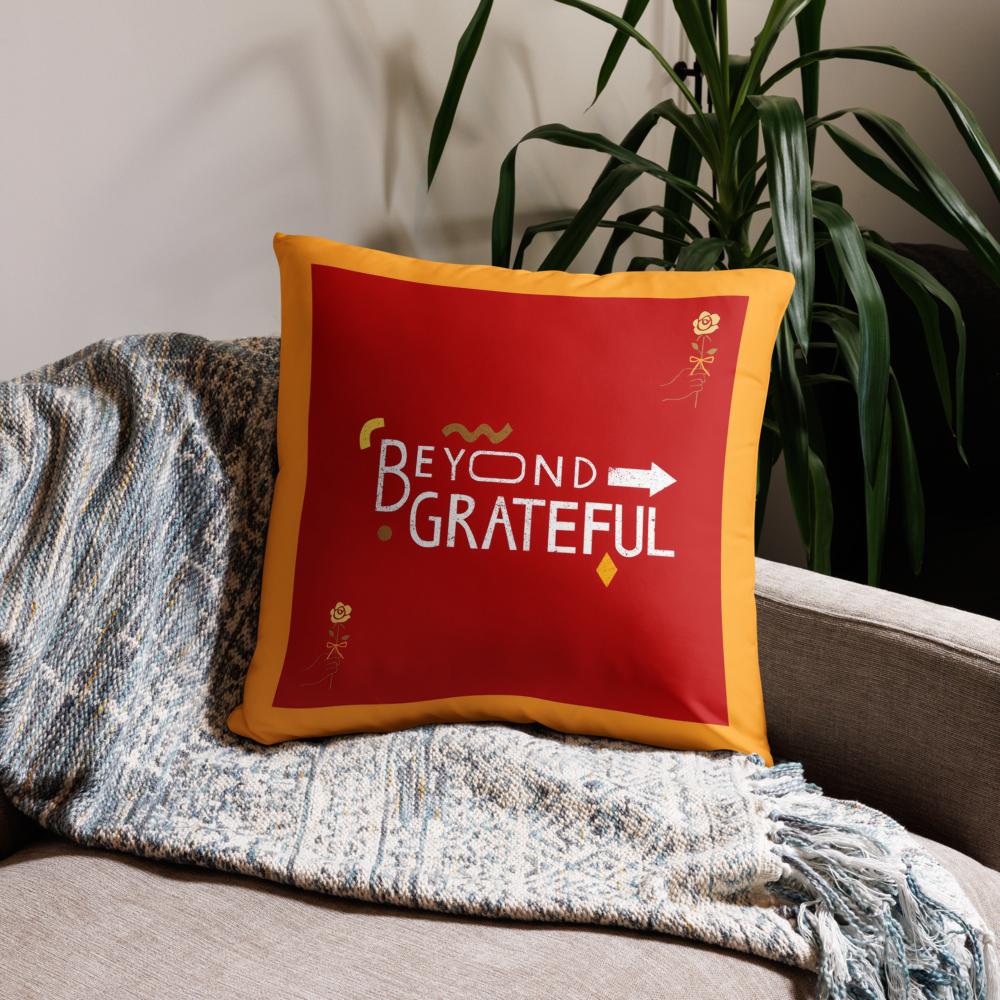 Beyond Grateful Throw Pillow – Thanksgiving Decorative Cushion (18x18, Orange & Red)
