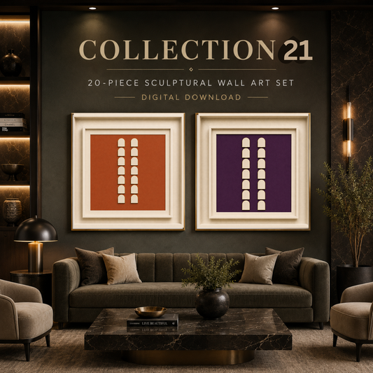 Bold Sculptural Abstract Wall Art Set – Modern Square Digital Prints in Rich Contemporary Colors | Luxury Geometric Wall Décor