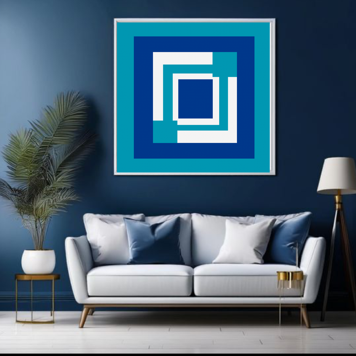 Blue & White Abstract Wall Art Set – 2-Piece Square Digital Download (20×20, 24×24, 36×36)