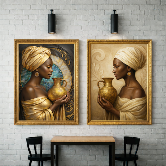 Afrocentric Gold Wall Art Set – Black Woman Portrait Printable – Luxury African Inspired Decor – Digital Download (11x14, 16x20, 18x24, 24x36)