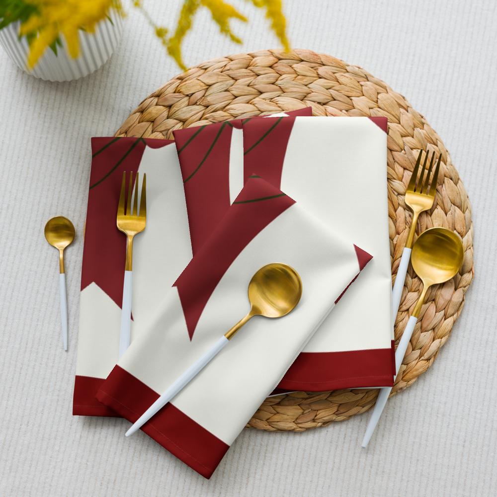 Red & White Christmas Cloth Napkin Set (4) — 20 x 20 in Reusable Polyester Dinner Napkins