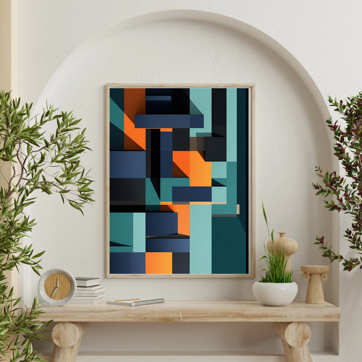 Bold Navy & Orange Abstract Wall Art – 3-Piece Digital Download Bundle (16x20, 18x24, 24x36 Inches)