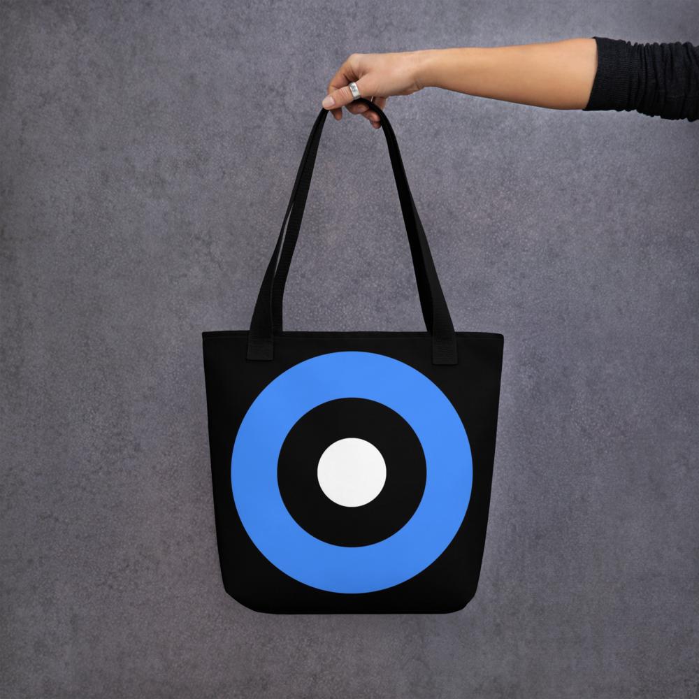 Black, Blue & White Abstract Circles Tote Bag – 15”x15” Modern Minimalist Carryall
