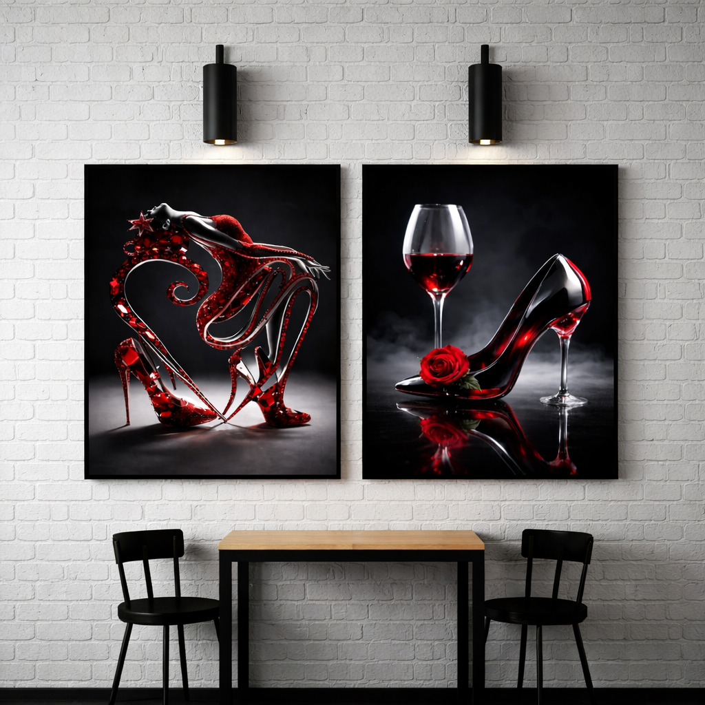 Red Glam Wall Art Set – Fashion Inspired Printable Decor – Luxury Black and Red Digital Download (11x14, 16x20, 18x24, 24x36)