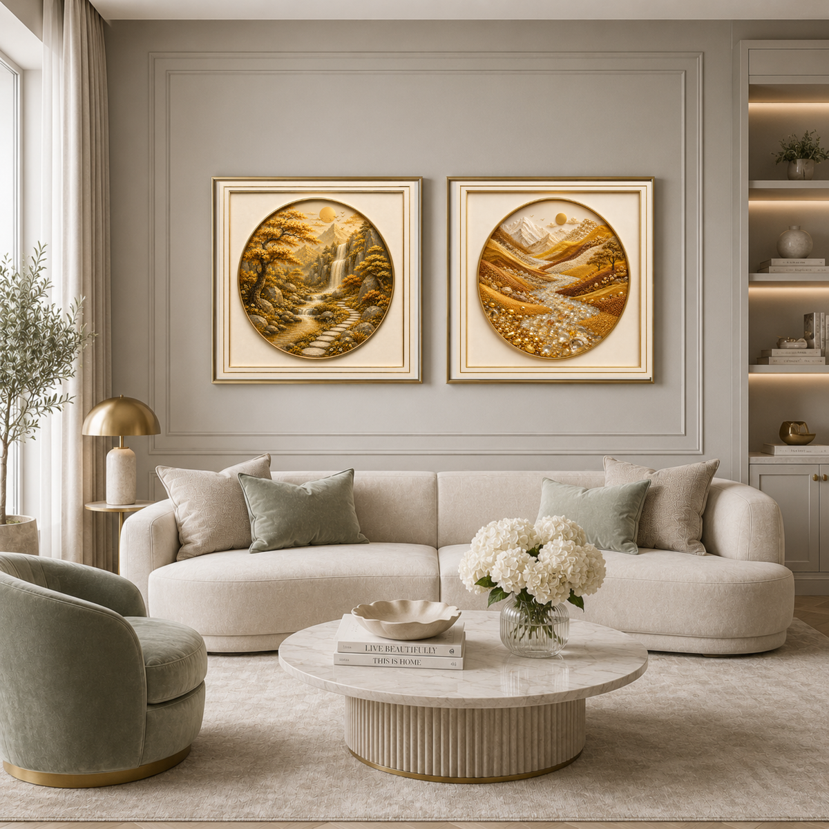 Luxury Nature-Inspired Abstract Wall Art Set – Elegant Square Digital Prints for Homes, Hotels, Restaurants, Offices & Airbnbs