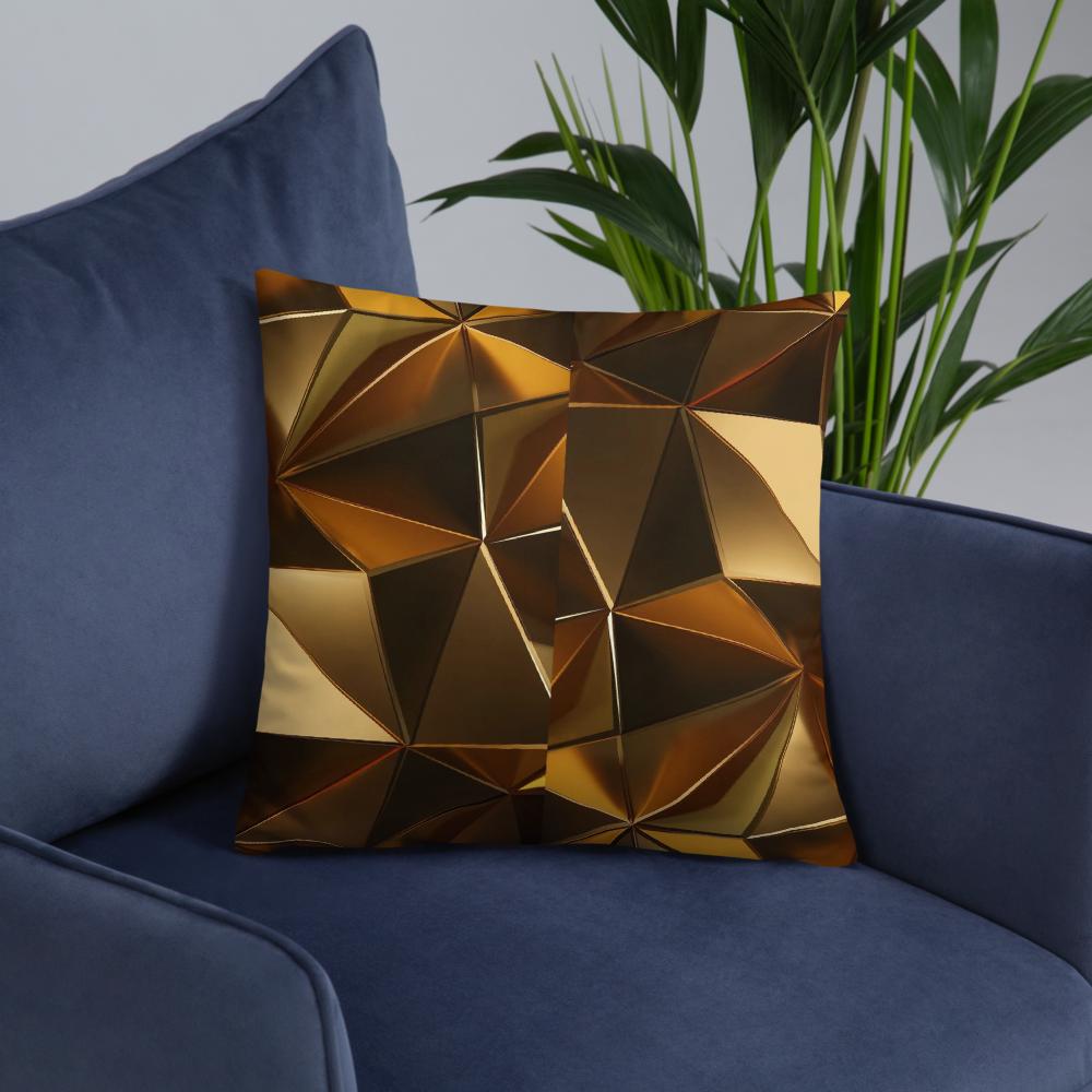 Metallic Geometric Throw Pillow – 18x18” | Gold & Bronze Triangular 3D Design