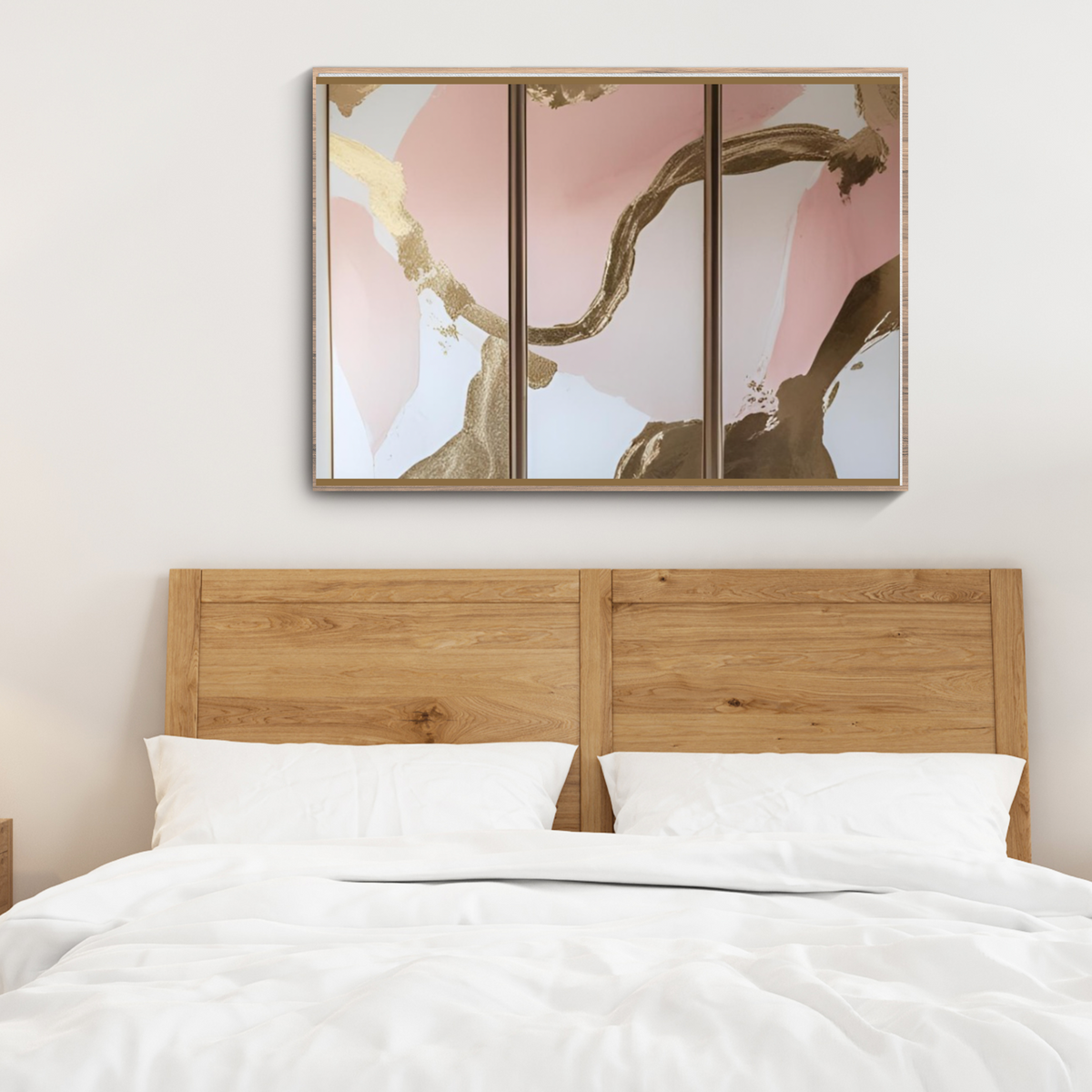Elegant Marble Wall Art – Pink, Gold & White Abstract Print (Landscape Digital Download, 3 Sizes)