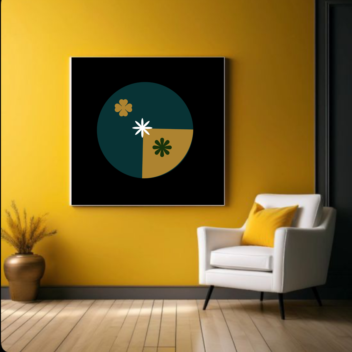 Modern Black White and Yellow Wall Art Set | Luxury Abstract Prints | Square Digital Wall Art 20x20, 24x24, 36x36 Inches