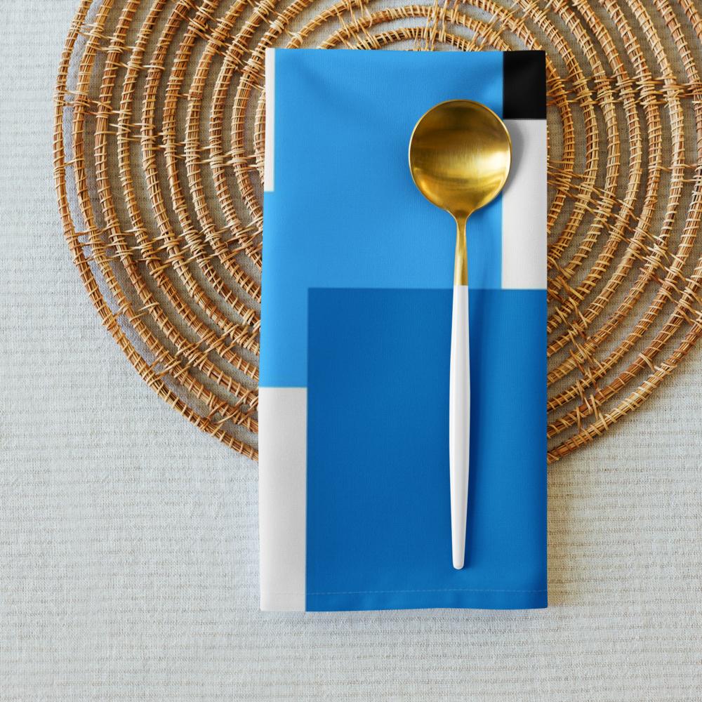 Black, White & Blue Abstract Cloth Napkin Set – 4 Reusable 20x20” Fabric Napkins for Modern Table Décor