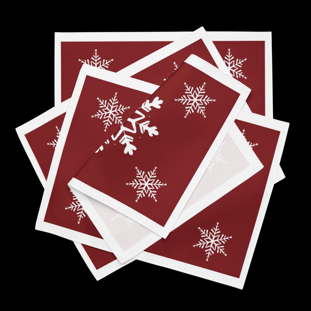 Red Christmas Placemat Set – 4-Pack 18x14 Holiday Table Placemats with White Accents