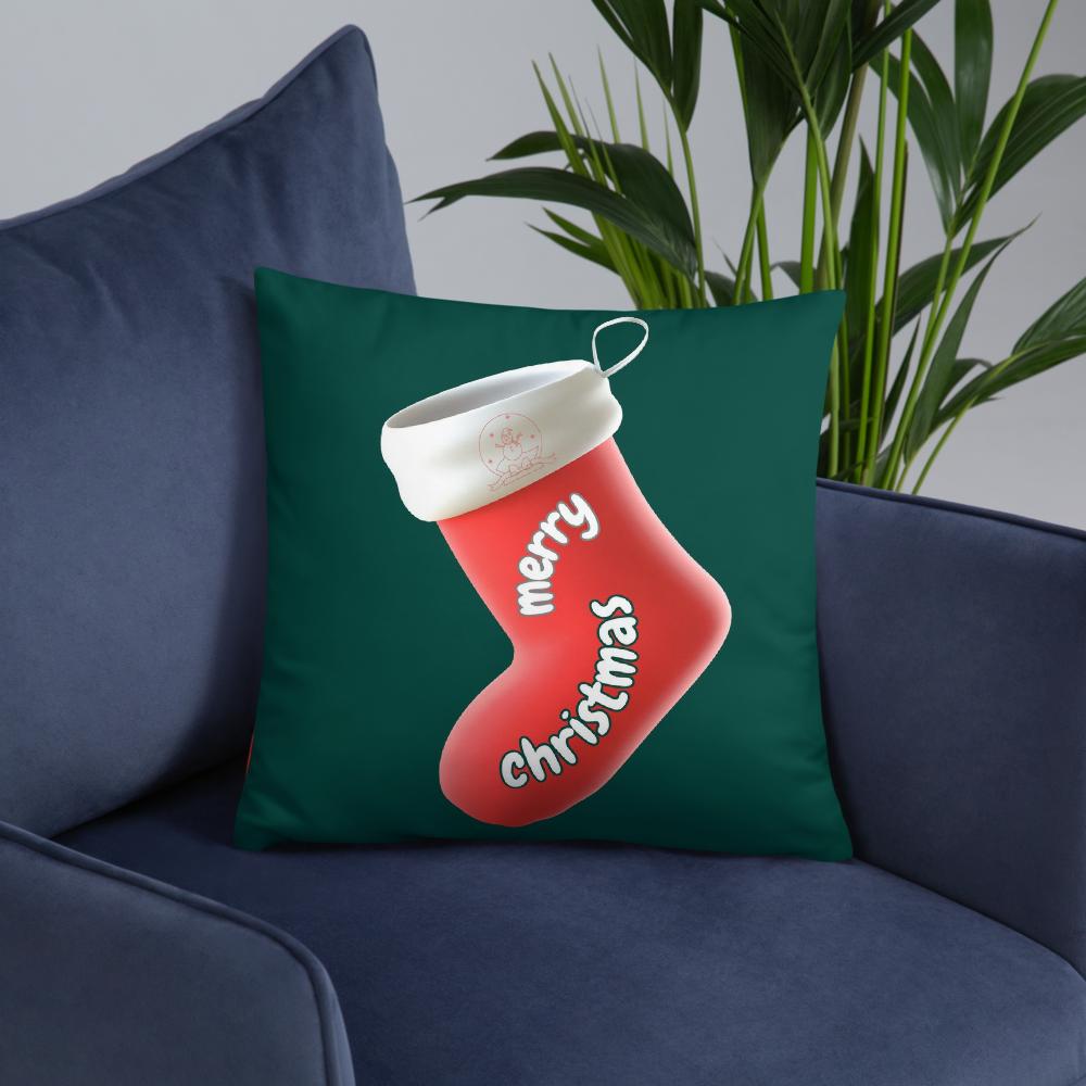 Green, Red & White Christmas Pillow – Festive Holiday Throw Cushion (18x18 & 22x22 Inches)