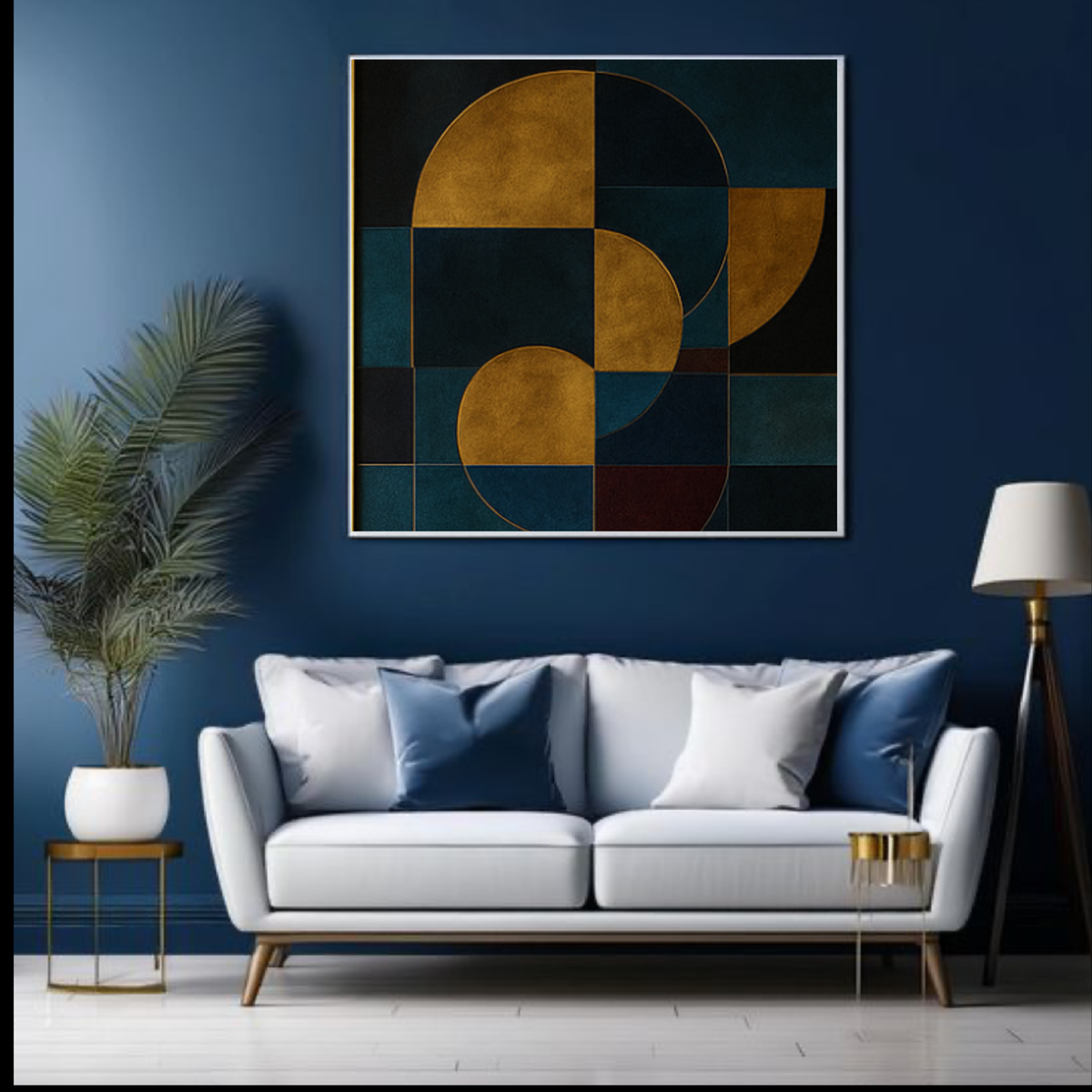 Blue & Gold Abstract Wall Art Digital Download – Square Modern Prints (20x20, 24x24, 36x36)