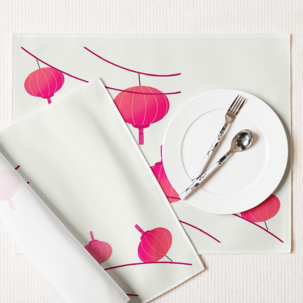 White & Pink Abstract Placemat Set – 4-Pack 18x14 Decorative Table Placemats