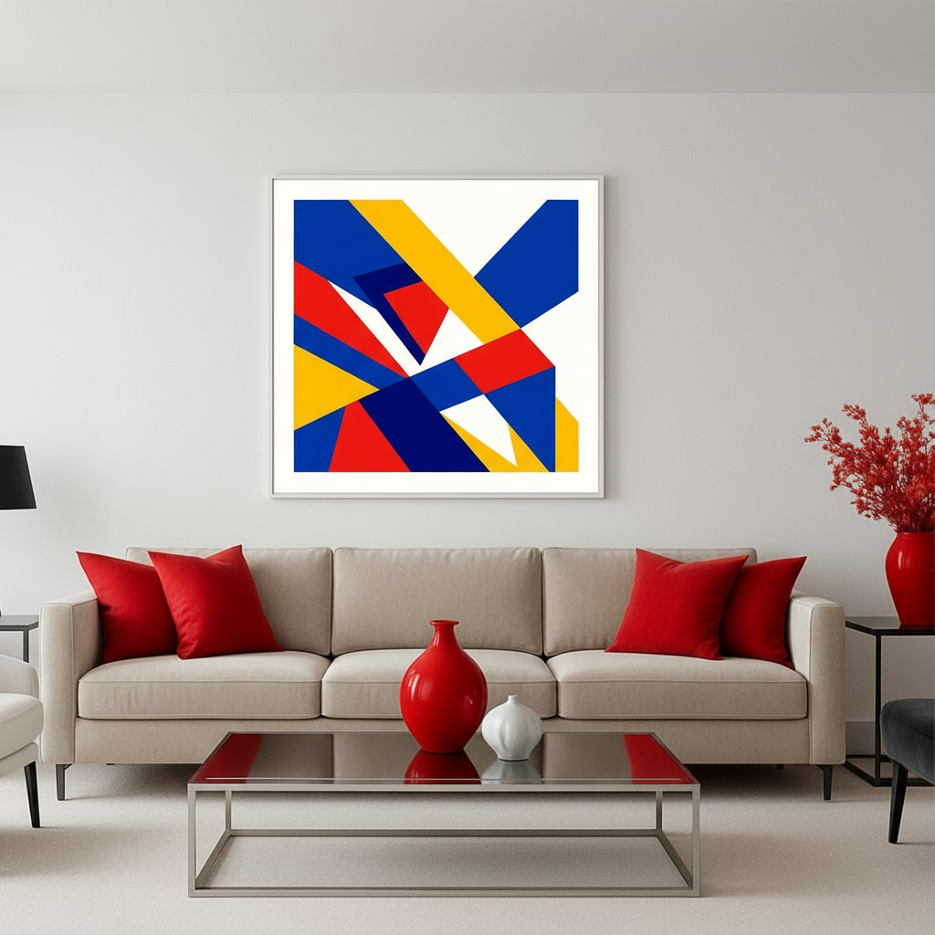 Abstract Wall Art – Square Canvas in White, Yellow, Blue & Red (20x20, 24x24, 36x36 Inches)(2 set Digital Download)