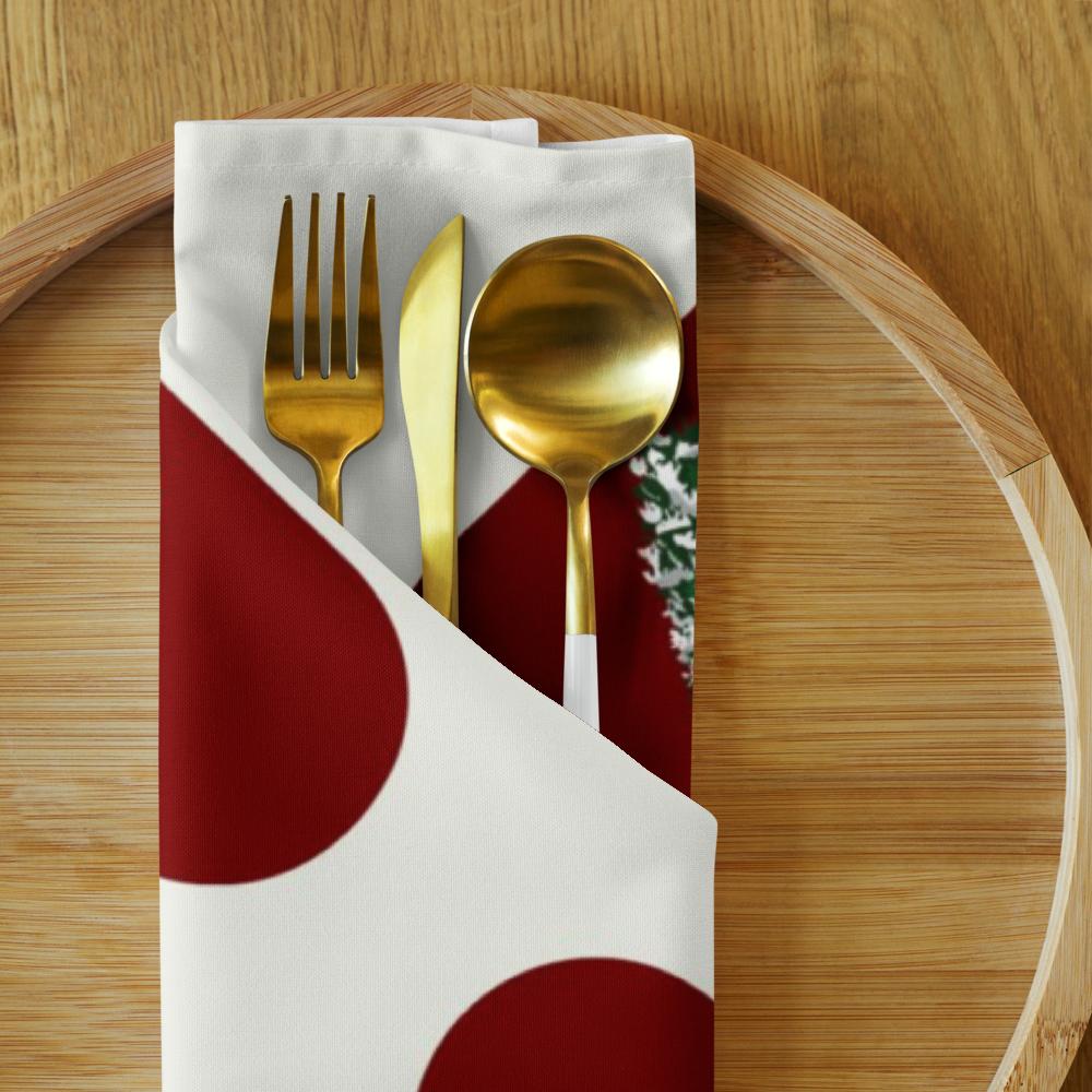 Red & White Holiday Cloth Napkin Set (4) — 20 x 20 in Reusable Christmas Dinner Napkins