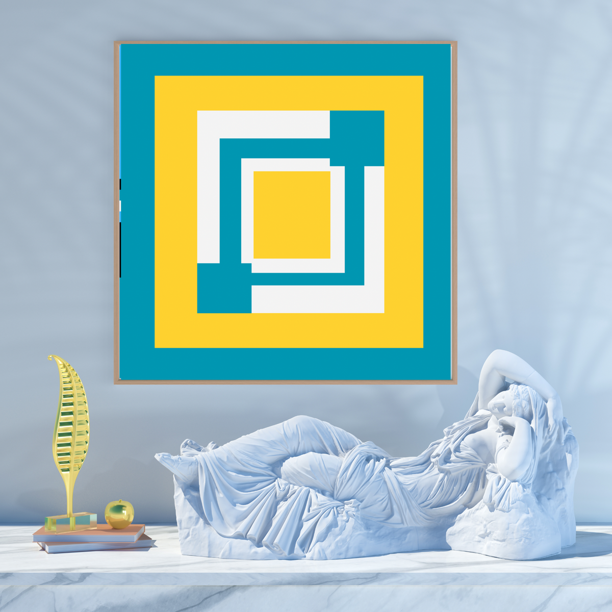 Yellow, White & Blue Abstract Wall Art Set – 2-Piece Square Digital Download (20×20, 24×24, 36×36)
