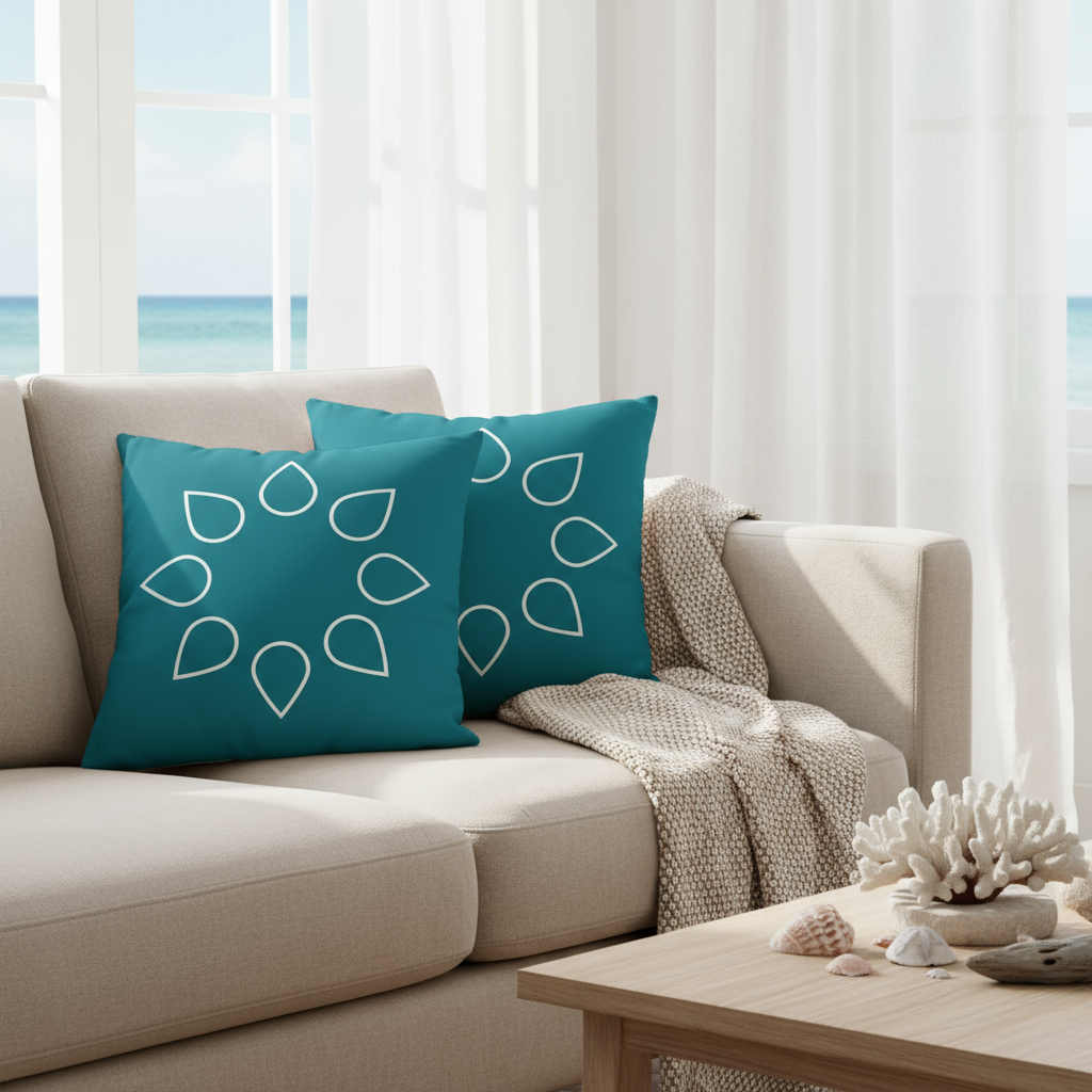 Teal and White Decorative Throw Pillow 22x22” – Modern Accent Cushion for Living Room Sofa, Bedroom, or Office Decor