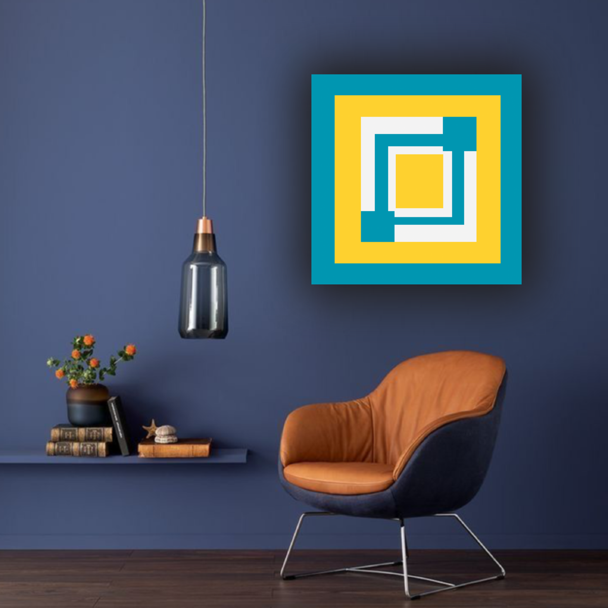 Yellow, White & Blue Abstract Wall Art Set – 2-Piece Square Digital Download (20×20, 24×24, 36×36)