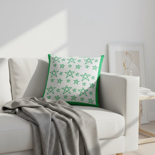 22x22 Green & White Star Throw Pillow – Modern Cushion with Green Borders