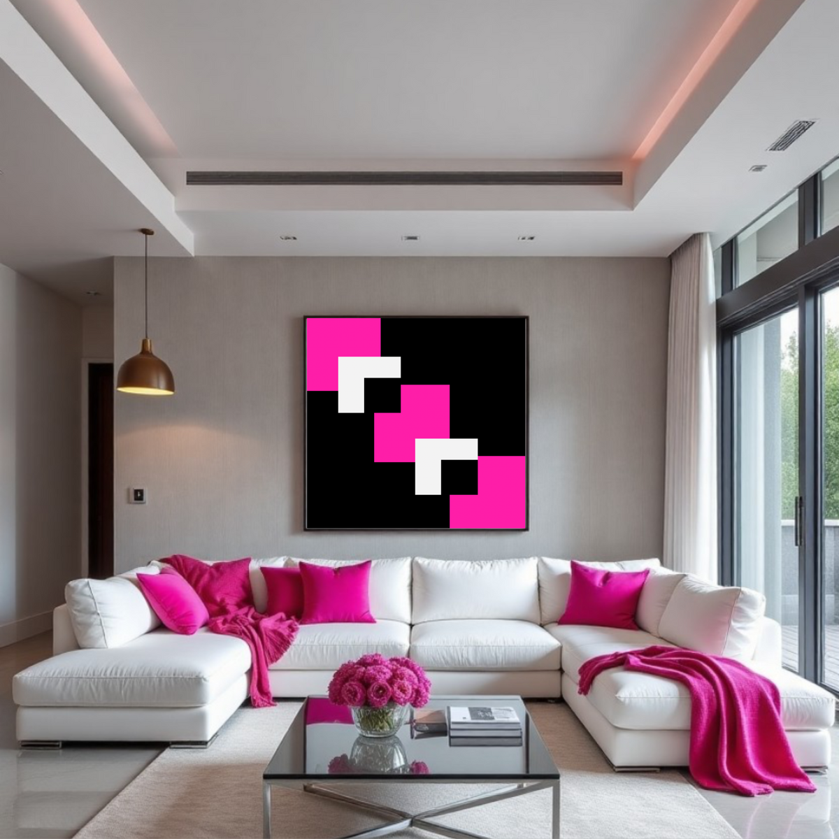Square Abstract Wall Art – Pink, White & Black Designs (Set of 2 Digital Prints)