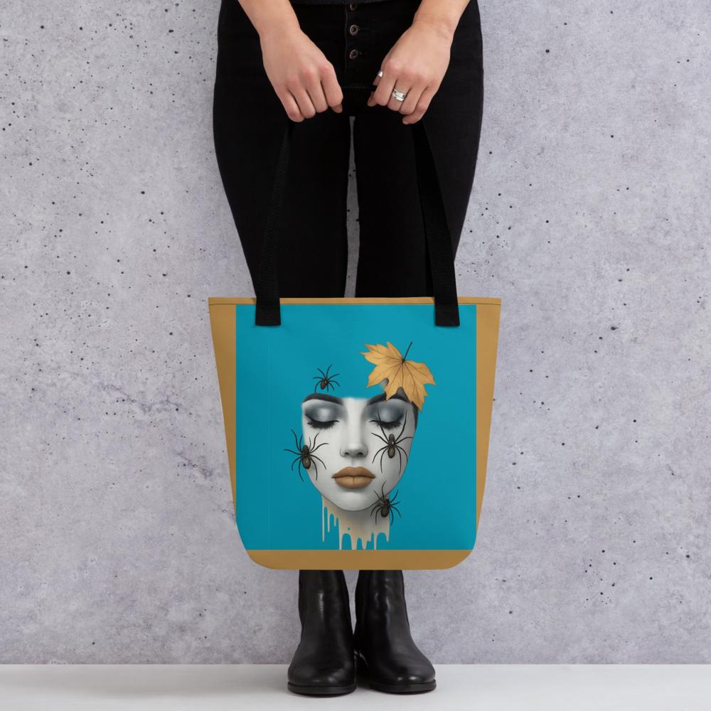 Blue & Brown Halloween Tote Bag – 15”x15” Spooky-Chic Fall Fashion Accessory