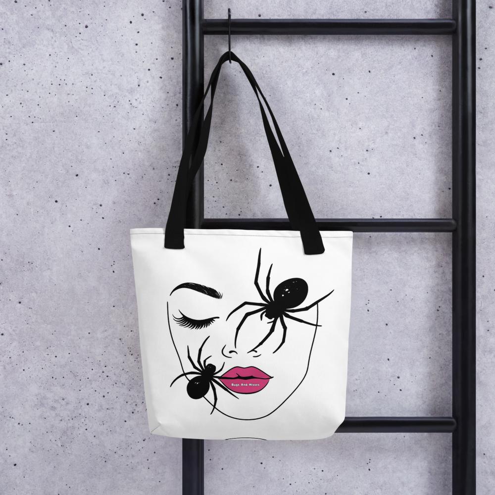 White “Haunted Beauty” Halloween Tote Bag – 15”x15” Artistic Woman’s Face with Black Moths