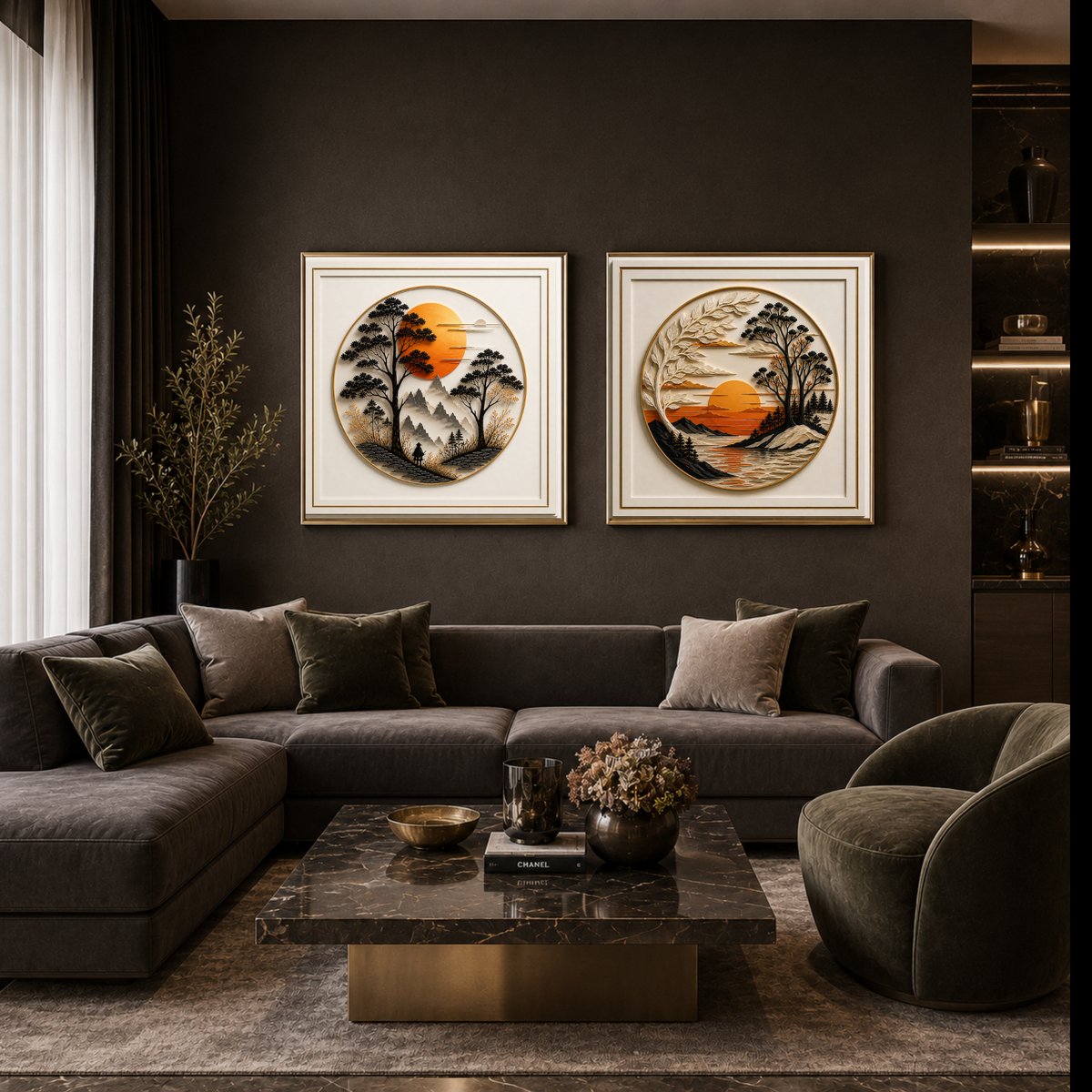 Luxury Nature-Inspired Abstract Wall Art Set – Elegant Square Digital Prints for Homes, Hotels, Restaurants, Offices & Airbnbs