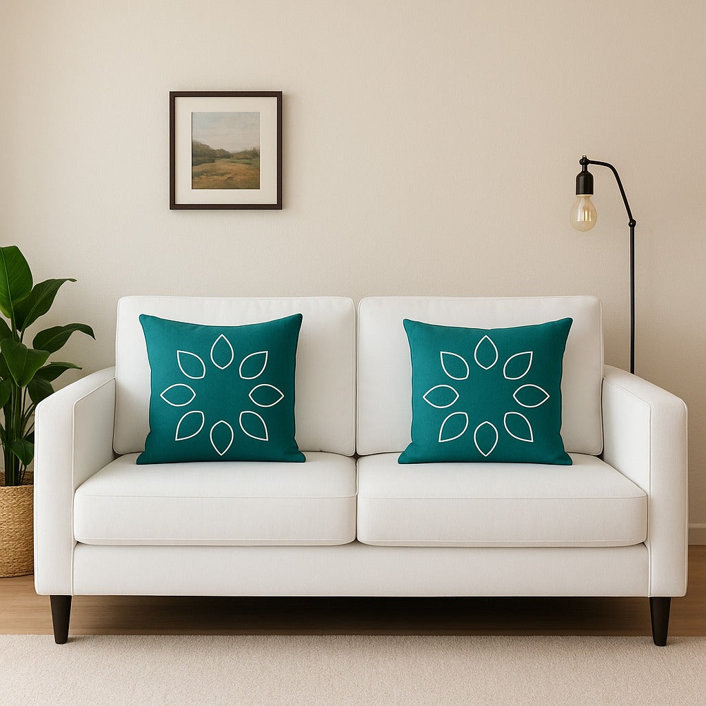 Teal and White Decorative Throw Pillow 22x22” – Modern Accent Cushion for Living Room Sofa, Bedroom, or Office Decor