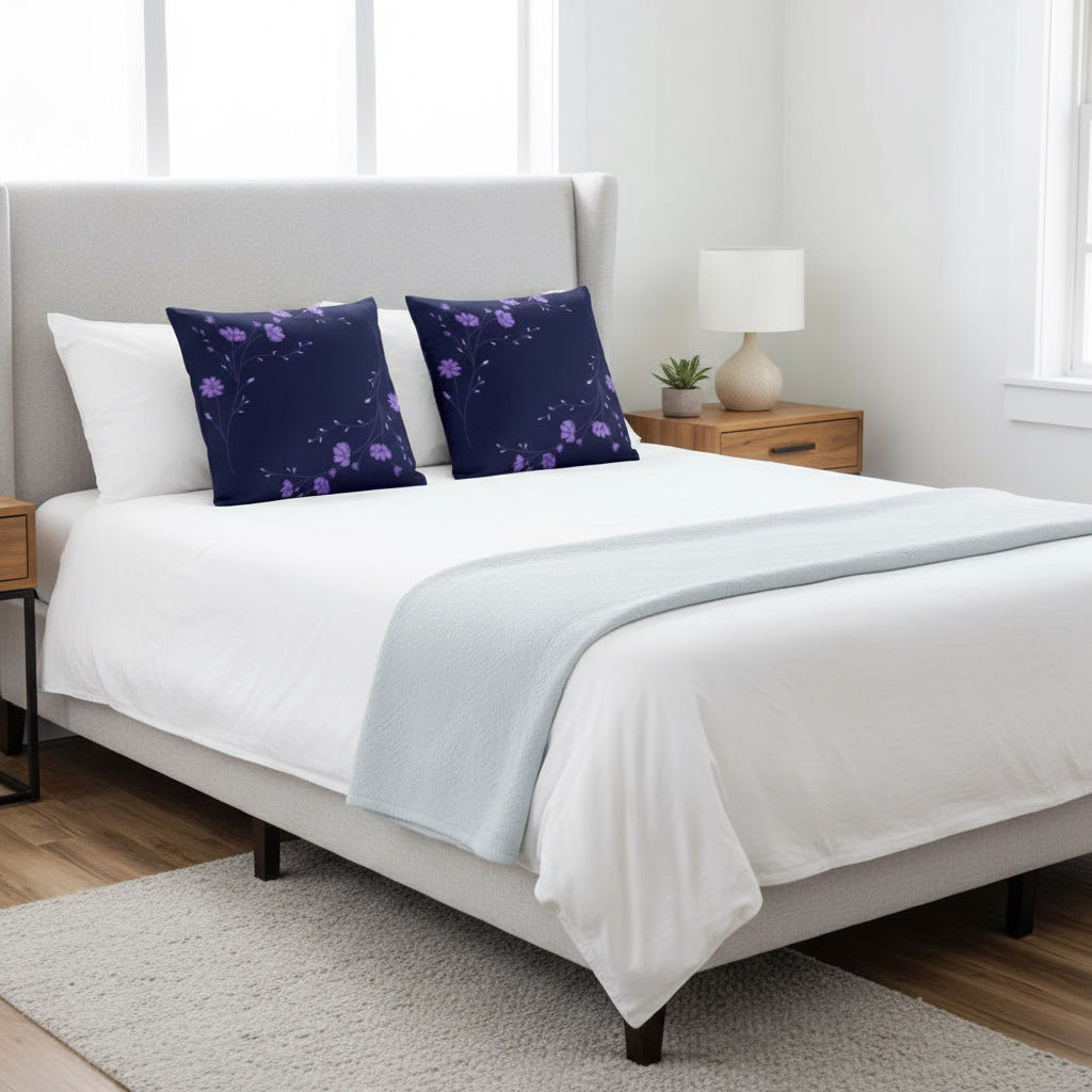 Dark Blue Throw Pillow with Purple Flowers – 18x18” | Elegant Floral  Design