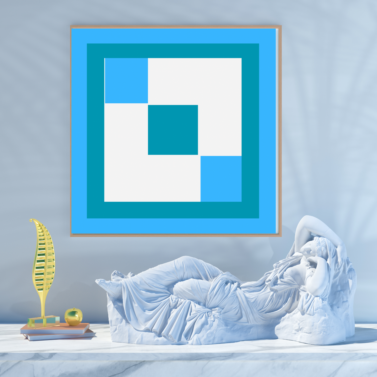 Minimalist Blue Abstract Wall Art Set of 2 – Square Digital Prints in White & Blue (20x20, 24x24, 36x36)
