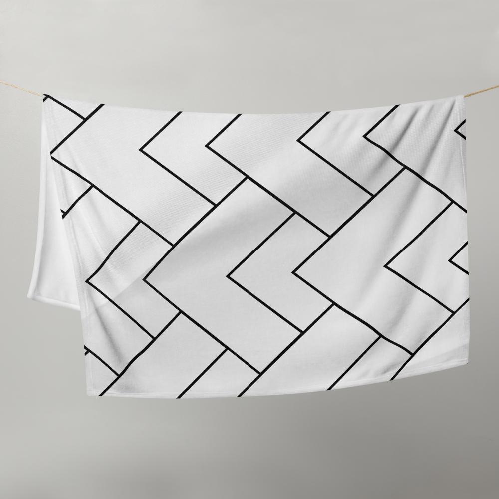 Minimalist White Zigzag Throw Blanket – 50x60” Soft Fleece with Subtle Blue Shadows