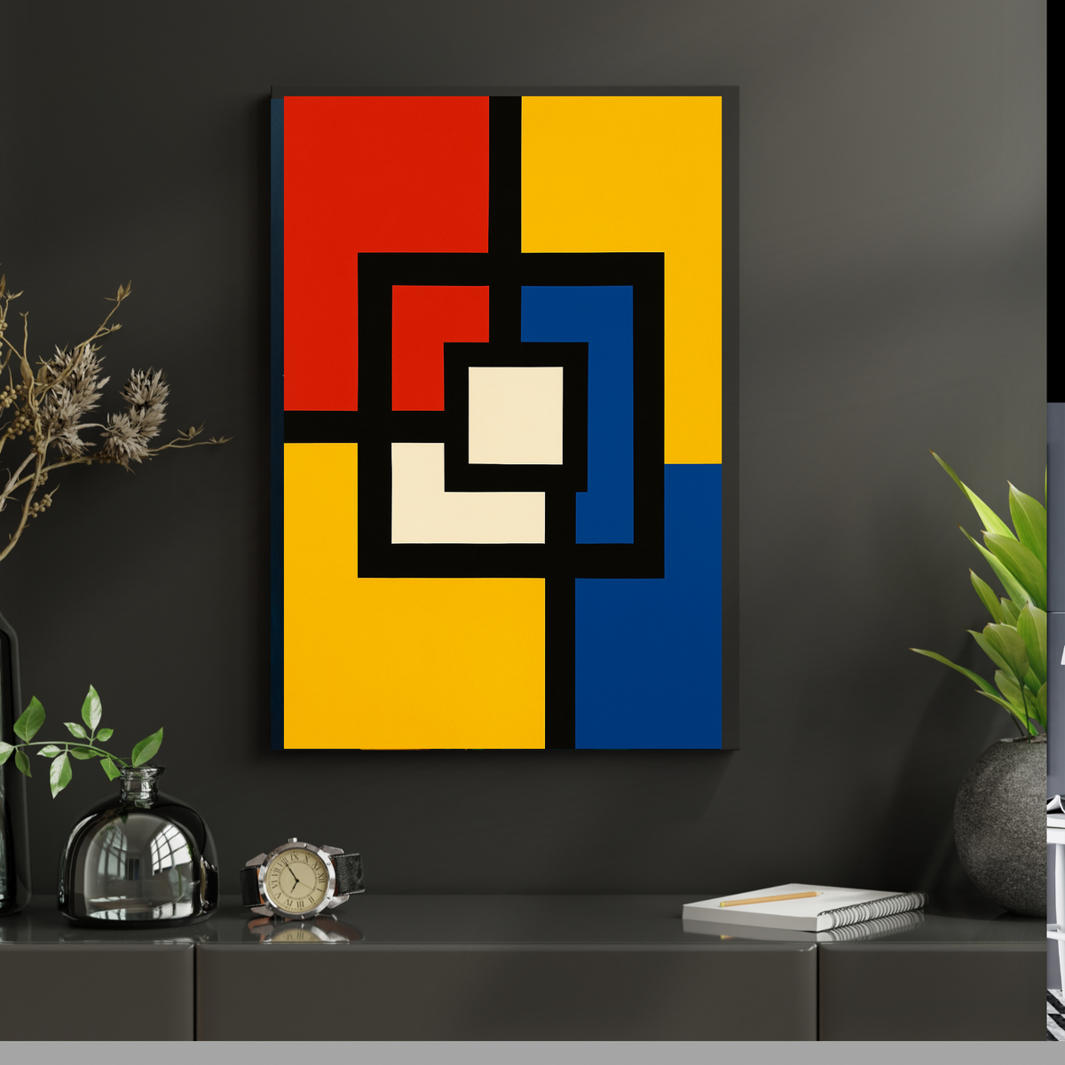 Portrait Abstract Wall Art -Yellow, Red, Blue & White Printable Poster (16x20, 18x24, 24x36) Set of 2 Digital Prints