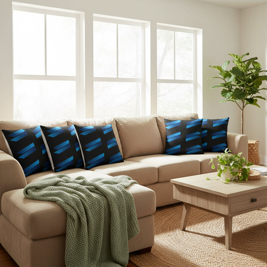 Black Throw Pillow with Blue Brick Pattern – 18x18” | Modern Rectangular Block Design