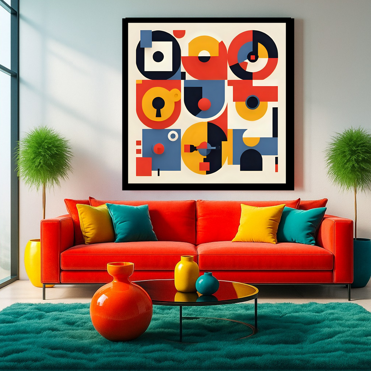 Color Splash Abstract Wall Art Set – Yellow, Red, Blue & Black (3 Digital Prints – 16x16, 20x20, 24x24 in)