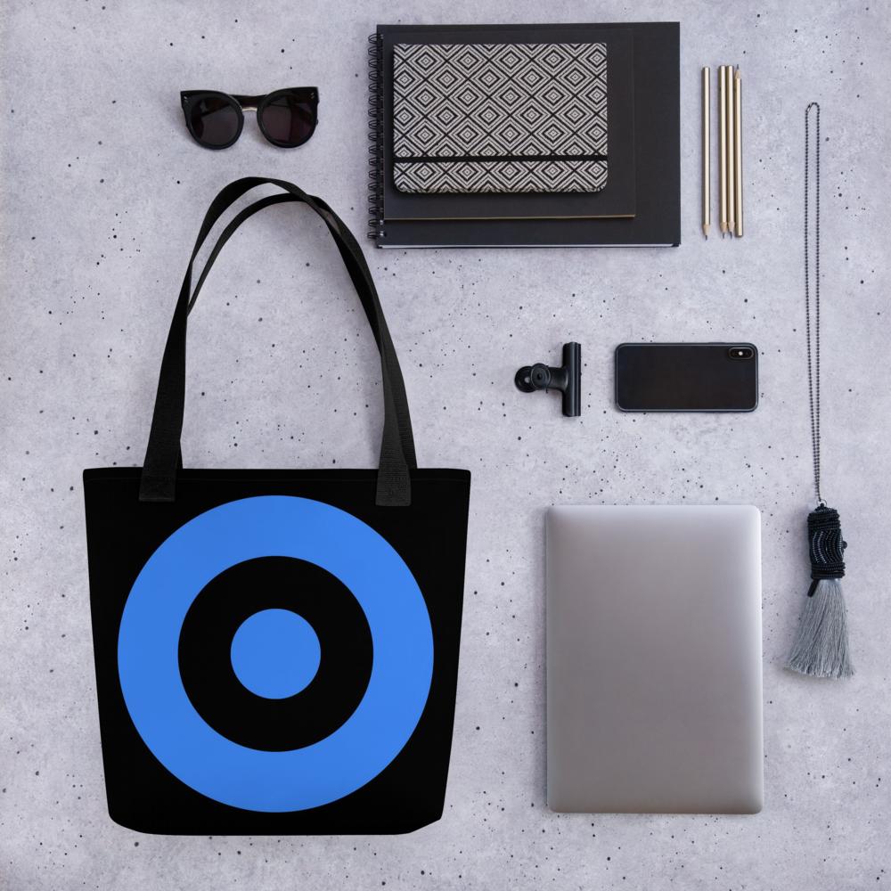 Black & Blue Abstract Circles Tote Bag – 15”x15” Modern Art Carryall