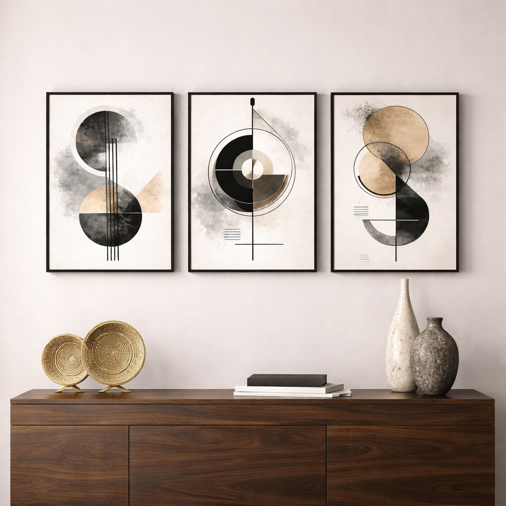 Instant Digital Download – Modern Abstract Geometric Wall Art Set of 3 | Neutral Contemporary Printable Art