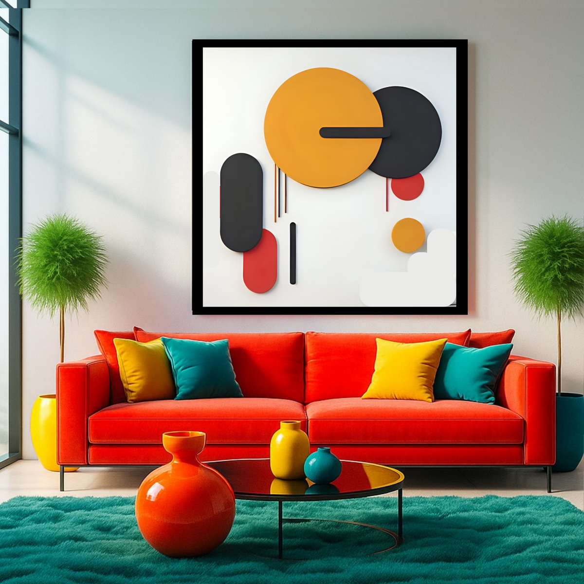 Modern Abstract Wall Art Set – Red, Black & Yellow on Off-White (3 Digital Prints – 16x16, 20x20, 24x24 in)