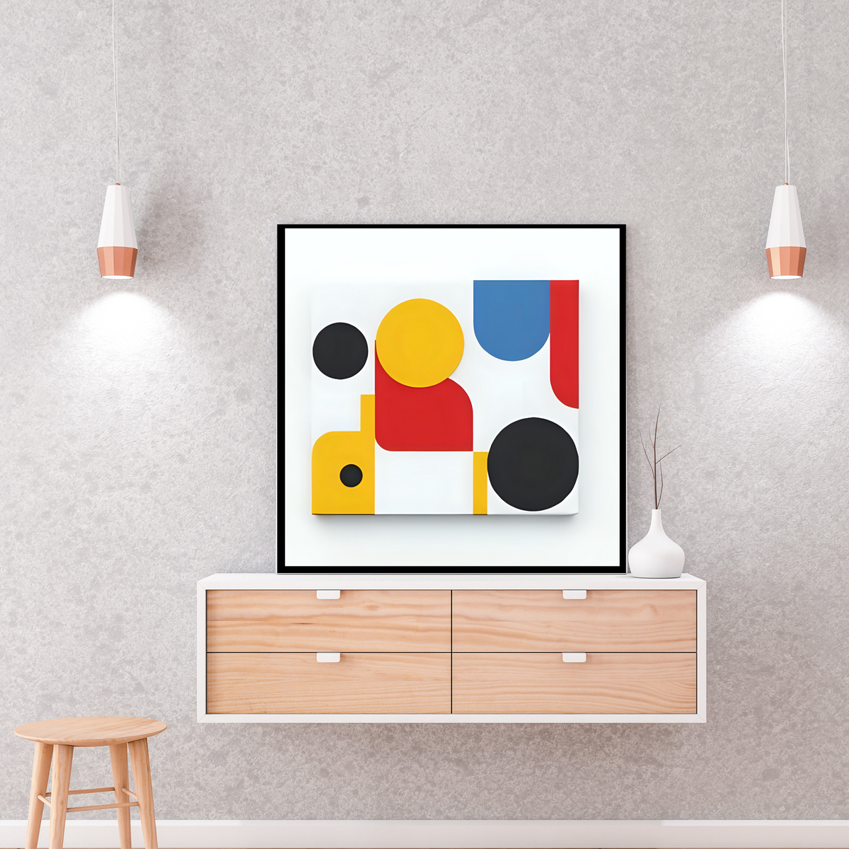 Bold Abstract Wall Art Set – Blue, Red, Yellow & Black (3 Digital Prints – 16x16, 20x20, 24x24 in)