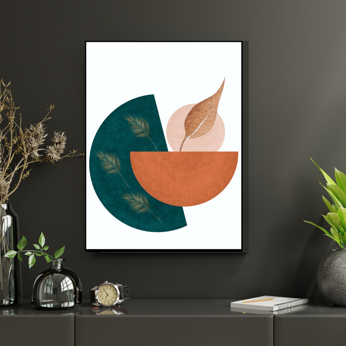Boho Calabash Wall Art Set – 3 Printable Green & Brown Abstract Prints on White Background