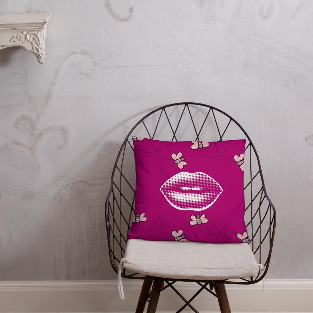 Pink Throw Pillow with Lips & Hearts – 18x18” | Fun & Flirty Pop Art Accent