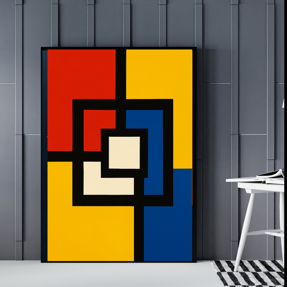 Portrait Abstract Wall Art -Yellow, Red, Blue & White Printable Poster (16x20, 18x24, 24x36) Set of 2 Digital Prints